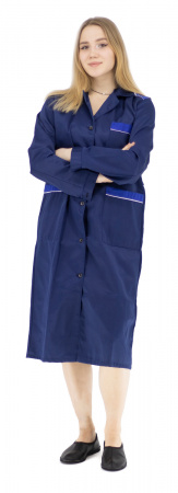 Халат рабочий женский синий с васильковой отделкой