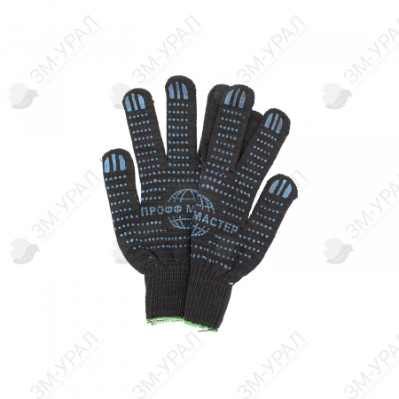Перчатки трикотажные черные с ПВХ Точка 6-нитка (7.5 класс)